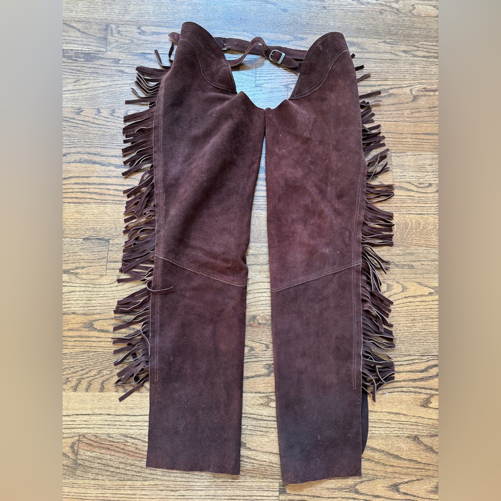 Brown Suede Fringe Chaps with Side Zippers—Cowboy Carter Festival Western Style
